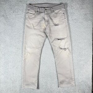 Levis 513 Jeans Mens 36x32 Gray Slim Straight Stretch Distressed Ripped